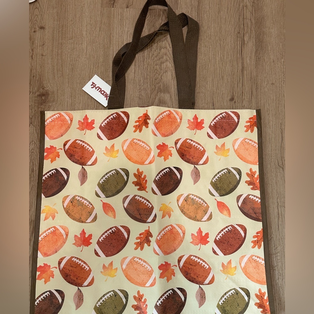 T.J.Maxx Football Print Tote Bag - Brown and Orange